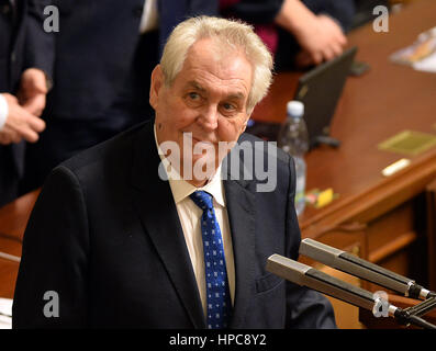 Prague, Czech Republic. 21st Feb, 2017. Chamber of Deputies regular session starts. MPs to vote on new rules for national parks, returned by the Senate with proposed changes; President Milos Zeman (pictured) gives speech in support of the Senate's version in Prague, Czech Republic, February 21, 2017. Credit: Katerina Sulova/CTK Photo/Alamy Live News Stock Photo