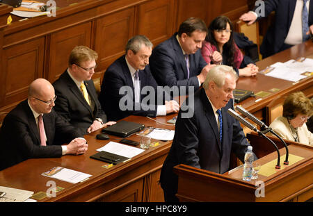 Prague, Czech Republic. 21st Feb, 2017. Chamber of Deputies regular session starts. MPs to vote on new rules for national parks, returned by the Senate with proposed changes; President Milos Zeman (pictured) gives speech in support of the Senate's version in Prague, Czech Republic, February 21, 2017. Credit: Katerina Sulova/CTK Photo/Alamy Live News Stock Photo