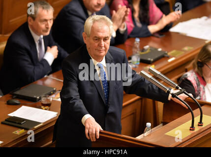 Chamber of Deputies regular session starts. MPs to vote on new rules for national parks, returned by the Senate with proposed changes; President Milos Zeman (pictured) gives speech in support of the Senate's version in Prague, Czech Republic, February 21, 2017. (CTK Photo/Katerina Sulova) Stock Photo