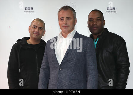 Top Gear presenters, Chris Harris (left), Matt LeBlanc (centre) and Rory Reid attend the showcase gala for BBC Worldwide in at the ACC Liverpool. Stock Photo