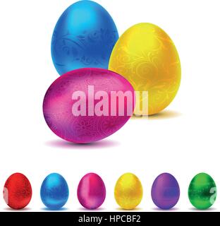 Metallic decorated Easter Egg collection - 6 colors Stock Vector