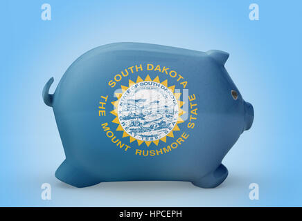 Side view of a piggy bank with the flag design of South Dakota.(series) Stock Photo