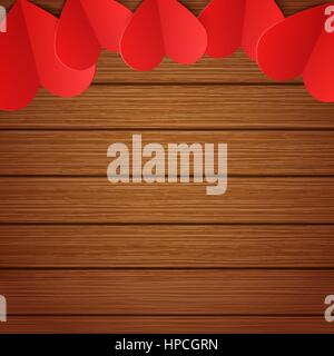Vector wooden background with red paper hearts, Valentines day backdrop ...