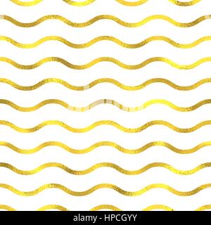 Gold glittering foil seamless pattern background with waves Stock Vector