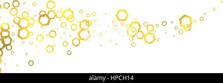 Gold glittering foil hexagons wave isolated on white background, vector design elements Stock Vector