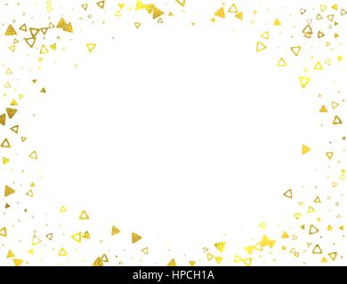 Gold glittering horizontal frame with foil triangles isolated on white background, vector design elements Stock Vector