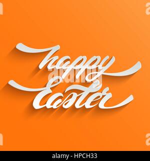 Happy Easter Greeting Card with Hand lettering on Orange Background. Typographical Vector Poster Stock Vector