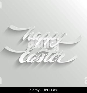 Happy Easter Greeting Card with 3d Hand lettering on White Background. Typographical Vector Poster Stock Vector