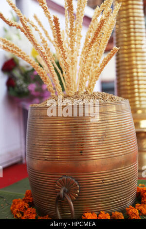 Close-up shot of a traditional 'nirapara' (Rice) Kerala Hindu marriage ceremony, India (Photo Copyright © by Saji Maramon) Stock Photo