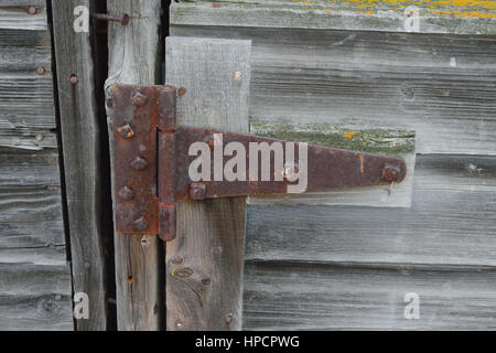 Rusty Hinge and Nails on Old Barn Stock Photo