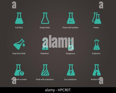 Laboratory glass and flask icons set. Stock Vector