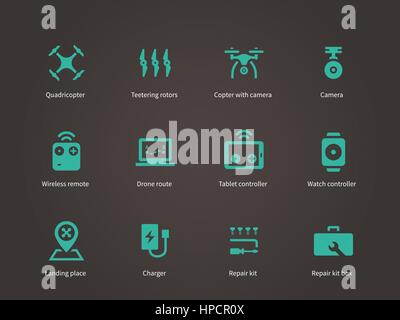 Delivery air drone icons set. Stock Vector