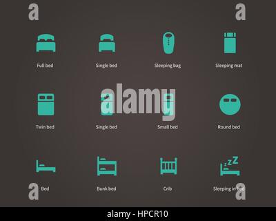 Flat furniture and bed icons set. Stock Vector