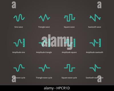 Voice. sound and music compression types icons set. Stock Vector