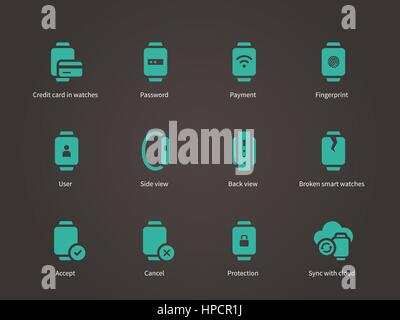 Collection of smart watch and payment app icons set. Stock Vector