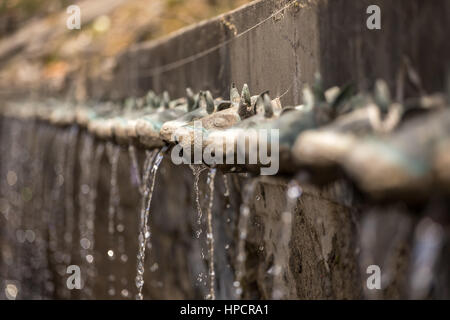 Wall Fountain at sacred Muktinath temple in Annapurna Region in Nepal. Jwala Mai of Muktinath. Stock Photo