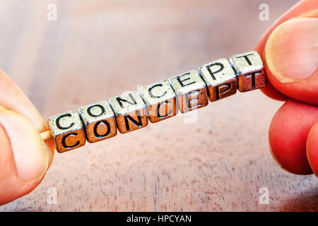 concept business marketing letters placed on a desk in precious wood Stock Photo