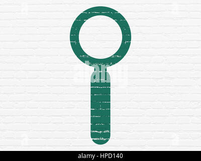 Data concept: Painted green Search icon on White Brick wall background Stock Photo