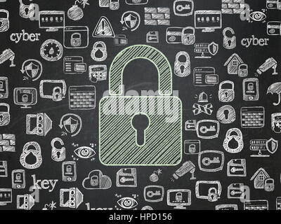 Privacy concept: Chalk Green Closed Padlock icon on School board background with  Hand Drawn Security Icons, School Board Stock Photo