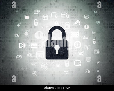 Privacy concept: Painted black Closed Padlock icon on Digital Data Paper background with  Hand Drawn Security Icons Stock Photo
