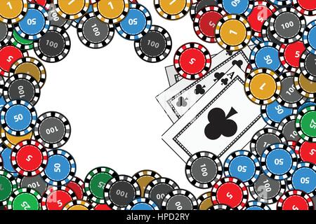 chips and three cards on white. illustration to use for printing, website, smart phone, wallpaper, decoration, decorations, etc Stock Vector