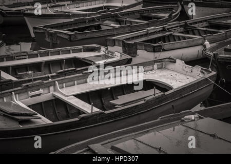 Boats tied up in a little port in Naples, Italy. Stock Photo