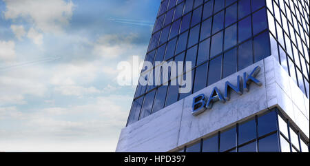 3d Reflection of sky on modern building against view of blue sky and cloud Stock Photo