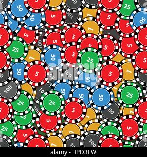 Seamless pattern. casino game. chips. illustration to use for printing, website, smart phone, wallpaper, decoration decorations etc Stock Vector