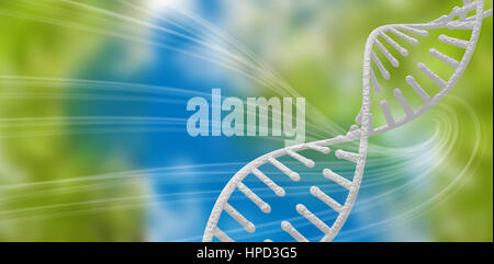 3d Image of dna helix against green background with shiny lines Stock Photo