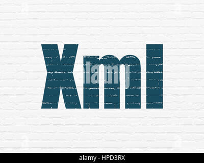 Database concept: Painted blue text Xml on White Brick wall background Stock Photo
