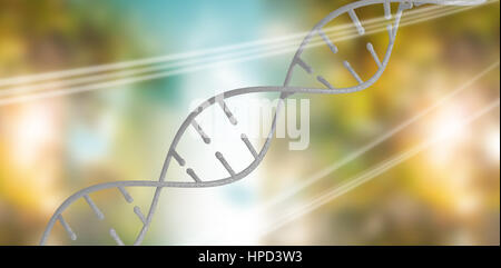 3d Image of dna helix against brown background with shiny lines Stock Photo