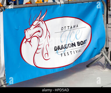 Flag for the The First ICE Dragon Boat Race Event in North America held on the Rideau Canal on Dow's Lake in Ottawa, Ontario,Canadain February 2017 Stock Photo