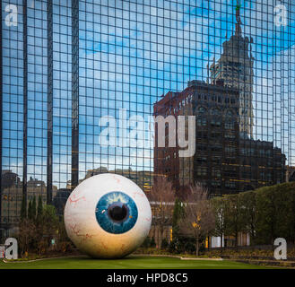 Sculpture of eyeball in downtown Dallas, Texas. Artist: Tony Tasset Stock Photo