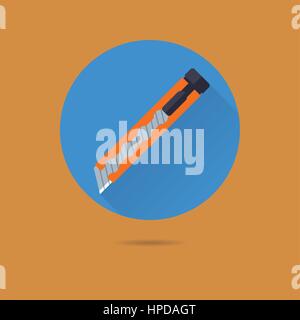 box cutter paper knife flat design long shadow vector icon Stock Vector