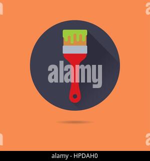 paint brush  with green paint flat design long shadow vector icon Stock Vector