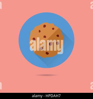 chocolate cookie flat design long shadow vector icon Stock Vector