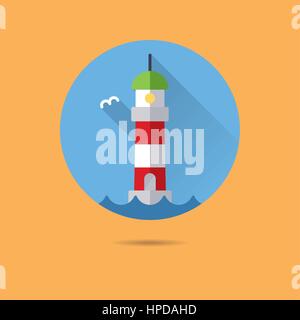 lighthouse flat design long shadow vector icon Stock Vector