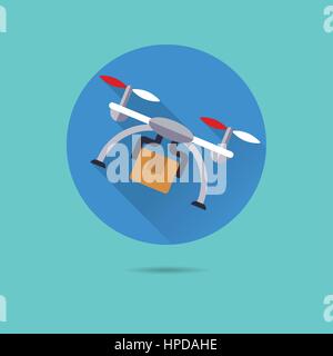 parcel drone flat design long shadow vector icon Stock Vector