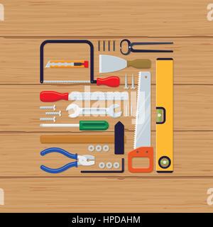 flat lay vector illustration of DIY tools Stock Vector