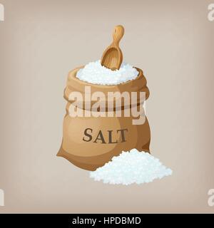 Sea salt in jute sack. Vector illustration Stock Vector