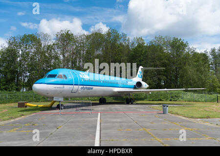 LELYSTAD, NETHERLANDS - MAY 15, 2016: Fokker 100 at Aviodrome aerospace museum.  It was the largest jet airliner built by Fokker before its bankruptcy Stock Photo