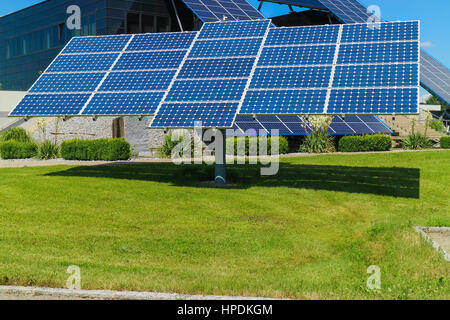 Power plant using renewable solar energy with sun. Summer Stock Photo