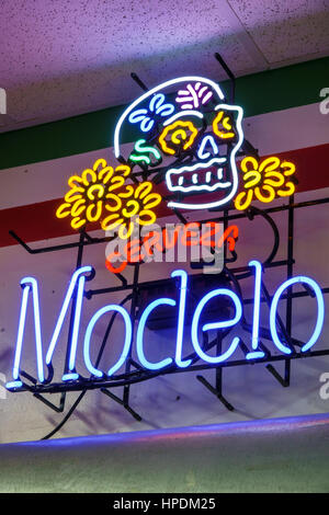 Florida Homestead,Mexico Market,Hispanic Latin Latino ethnic immigrant immigrants minority,grocery store,supermarket,interior inside,neon sign,Modelo Stock Photo