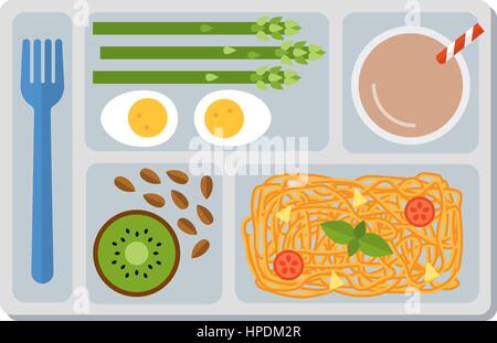 Lunch on a tray in line style Stock Vector