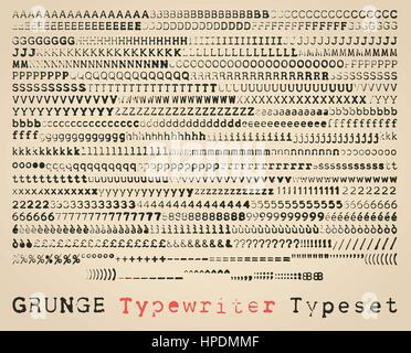 Grunge semisans typewriter font. many alternatives for each glyph Stock Vector