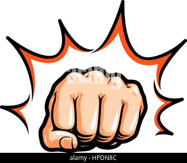 Hand, fist punching or hitting. Comic pop art, symbol. Vector illustration Stock Vector