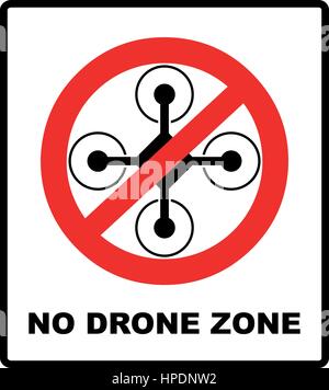 No fly drones sign. No fly zone, Drone sign isolated on white background, Vector illustration. Prohibition symbol in red circle isolated on white. Stock Vector