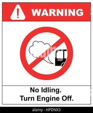 No idling or idle reduction sign on white background. vector illustration. turn engine off. prohibition symbol in red circle isolated on white.