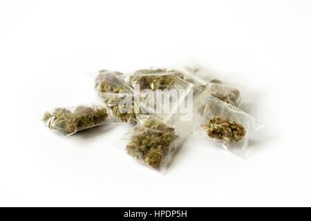 cannabis marijunana medicine dose bags Stock Photo