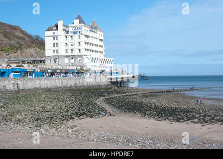 The beach at Llandudno and the Great Orme with the Grand Hotel, North ...